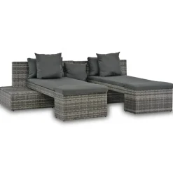 vidaXL Salon de jardin 4 pcs avec coussins Résine tressée Gris