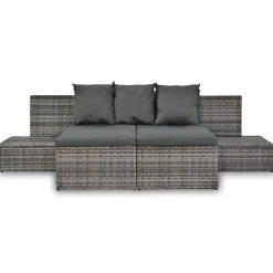 vidaXL Salon de jardin 4 pcs avec coussins Résine tressée Gris