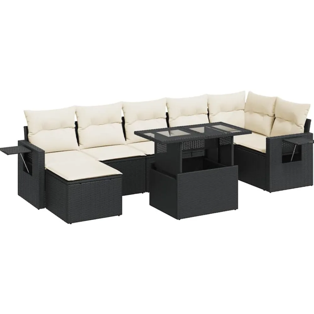 vidaXL Salon de jardin 8 pcs avec coussins noir résine tressée