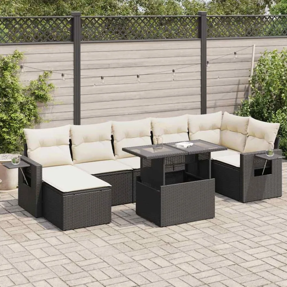 vidaXL Salon de jardin 8 pcs avec coussins noir résine tressée