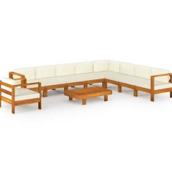Mobilier De Jardin-vidaXL Salon de jardin 10 pièces avec coussins 100 x 60 cm Bois d'acacia Crème