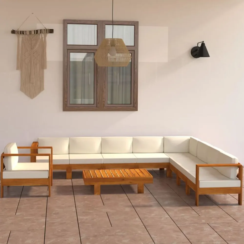Mobilier De Jardin-vidaXL Salon de jardin 10 pièces avec coussins 100 x 60 cm Bois d'acacia Crème