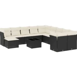 Mobilier De Jardin-vidaXL Salon de jardin 12 pcs avec coussins noir résine tressée Noir et crème