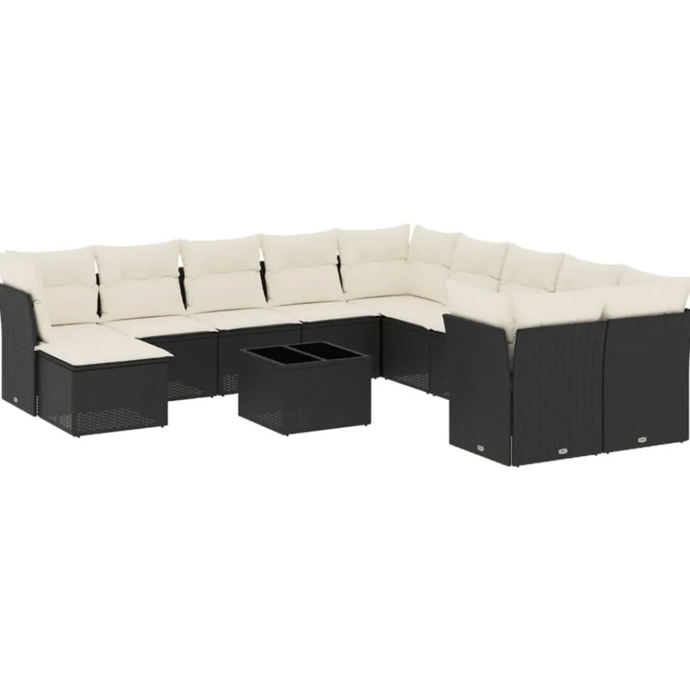 Mobilier De Jardin-vidaXL Salon de jardin 12 pcs avec coussins noir résine tressée Noir et crème