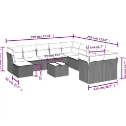 Mobilier De Jardin-vidaXL Salon de jardin 12 pcs avec coussins noir résine tressée Noir et crème