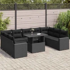 vidaXL Salon de jardin 10 pcs avec coussins résine tressée