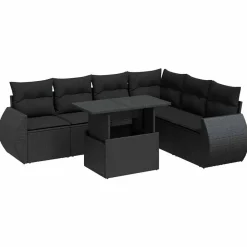 Mobilier De Jardin-vidaXL Salon de jardin 7 pcs avec coussins résine tressée Noir