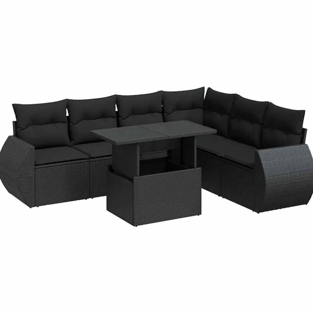 Mobilier De Jardin-vidaXL Salon de jardin 7 pcs avec coussins résine tressée Noir