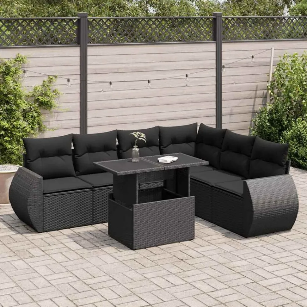 Mobilier De Jardin-vidaXL Salon de jardin 7 pcs avec coussins résine tressée Noir