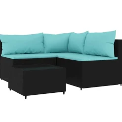 vidaXL Salon de jardin 4 pcs avec coussins Noir Résine tressée