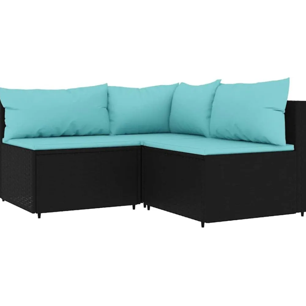 vidaXL Salon de jardin 4 pcs avec coussins Noir Résine tressée
