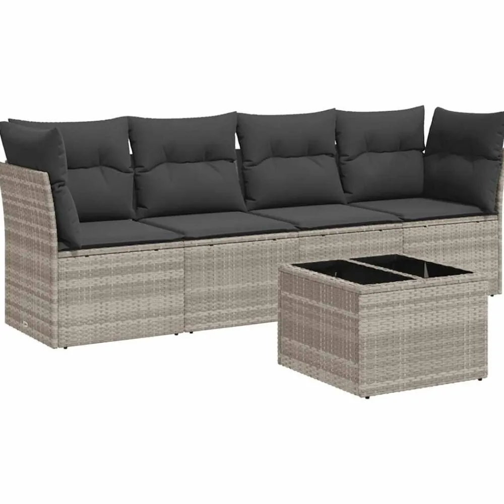 vidaXL Salon de jardin 5 pcs avec coussins résine tressée