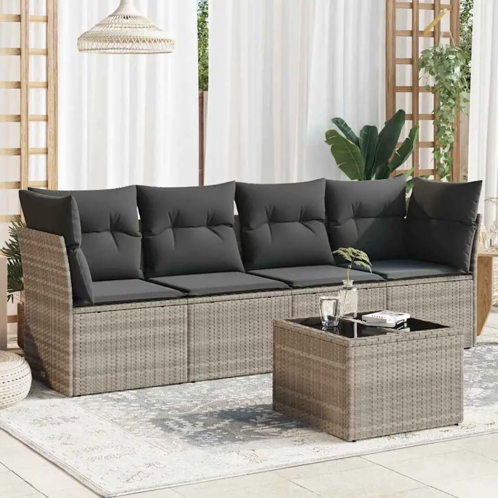 vidaXL Salon de jardin 5 pcs avec coussins résine tressée