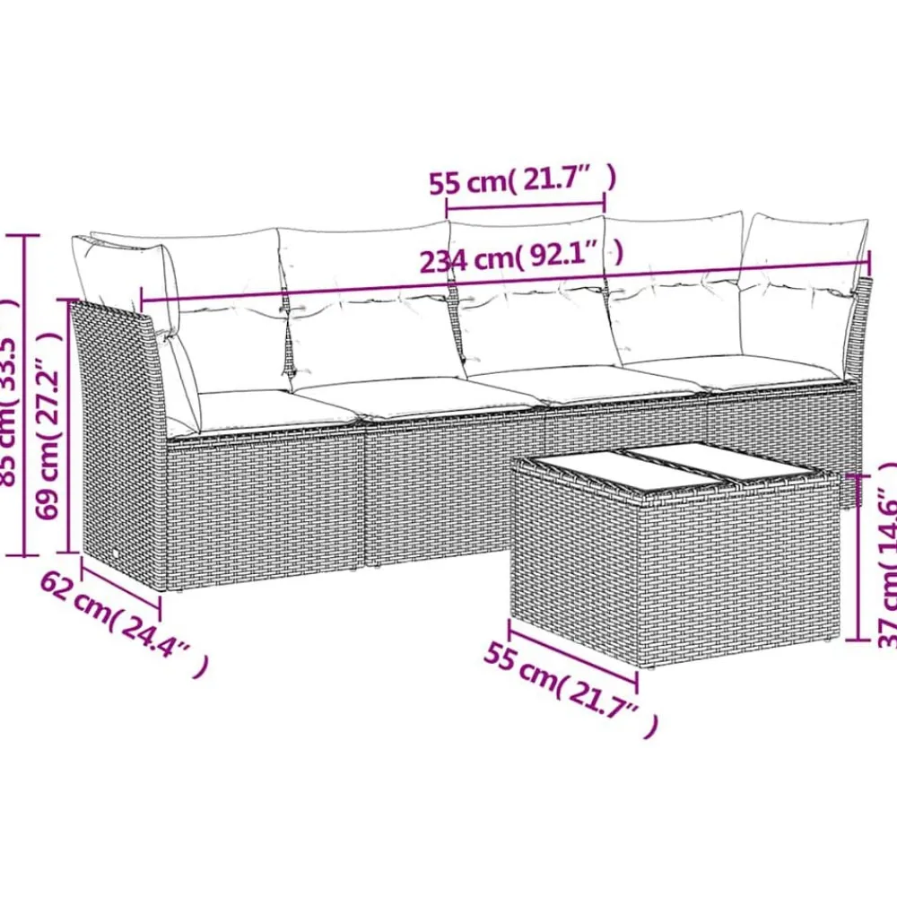 vidaXL Salon de jardin 5 pcs avec coussins résine tressée