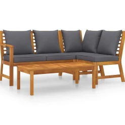 Mobilier De Jardin-vidaXL Salon de jardin 4 pcs avec coussin Bois d'acacia solide Gris foncé