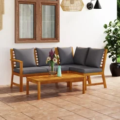 Mobilier De Jardin-vidaXL Salon de jardin 4 pcs avec coussin Bois d'acacia solide Gris foncé