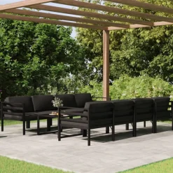 vidaXL Salon de jardin 9 pcs avec coussins Aluminium Anthracite