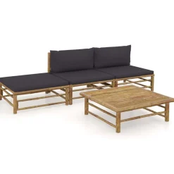 Mobilier De Jardin-vidaXL Salon de jardin 4 pcs avec coussins bambou Gris foncé