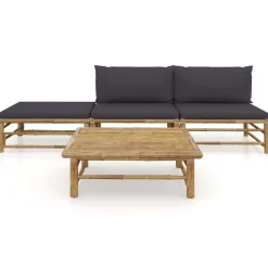 Mobilier De Jardin-vidaXL Salon de jardin 4 pcs avec coussins bambou Gris foncé