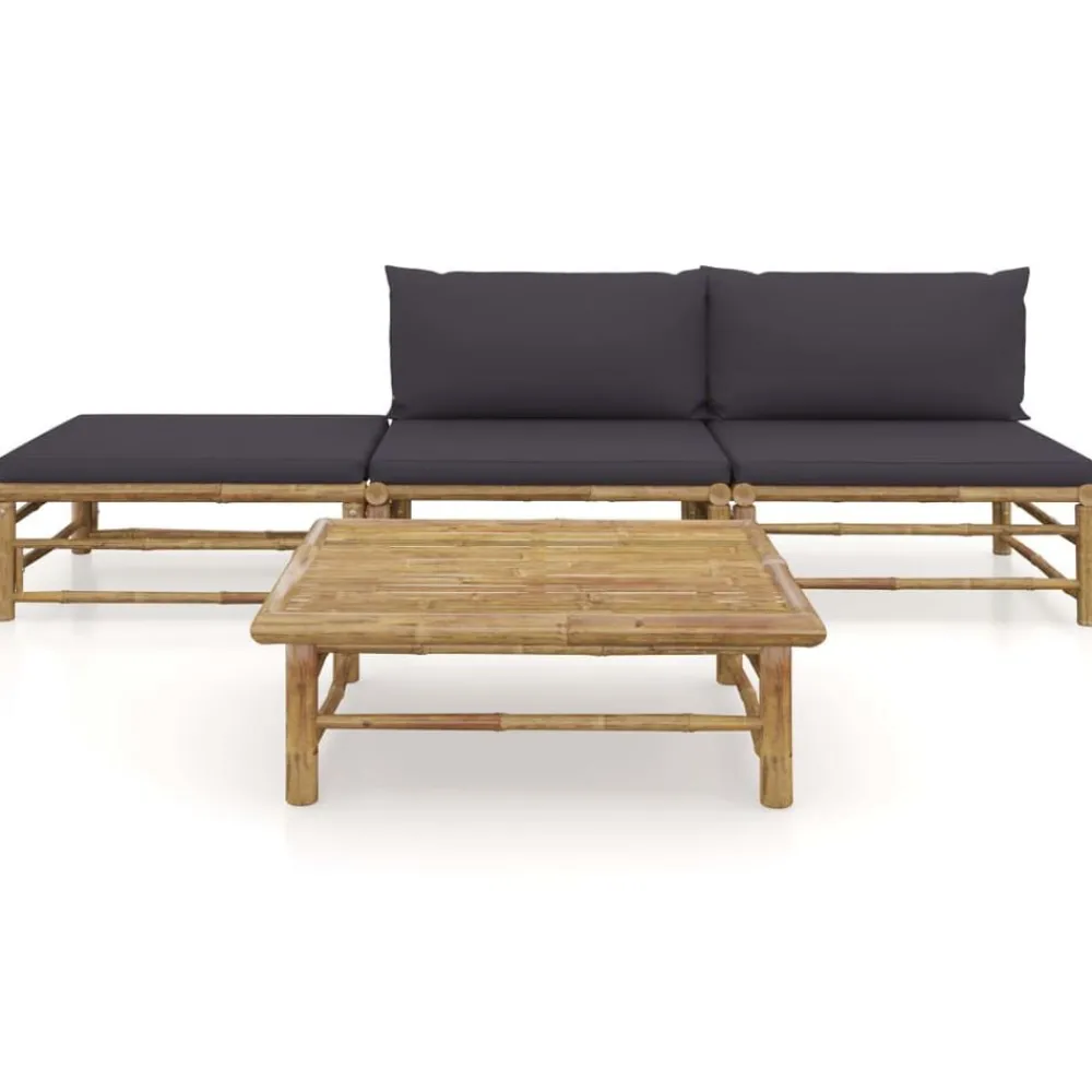 Mobilier De Jardin-vidaXL Salon de jardin 4 pcs avec coussins bambou Gris foncé
