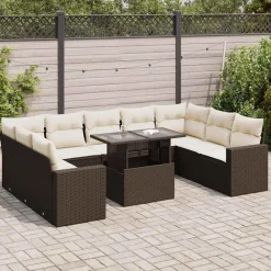 vidaXL Salon de jardin 10 pcs avec coussins marron résine tressée