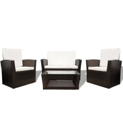 vidaXL Salon de jardin 4 pcs avec coussins Résine tressée