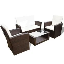 vidaXL Salon de jardin 4 pcs avec coussins Résine tressée