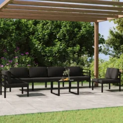 Mobilier De Jardin-vidaXL Salon de jardin 7 pcs avec coussins Aluminium Anthracite
