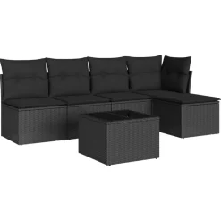 Mobilier De Jardin-vidaXL Salon de jardin 6 pcs avec coussins résine tressée Noir