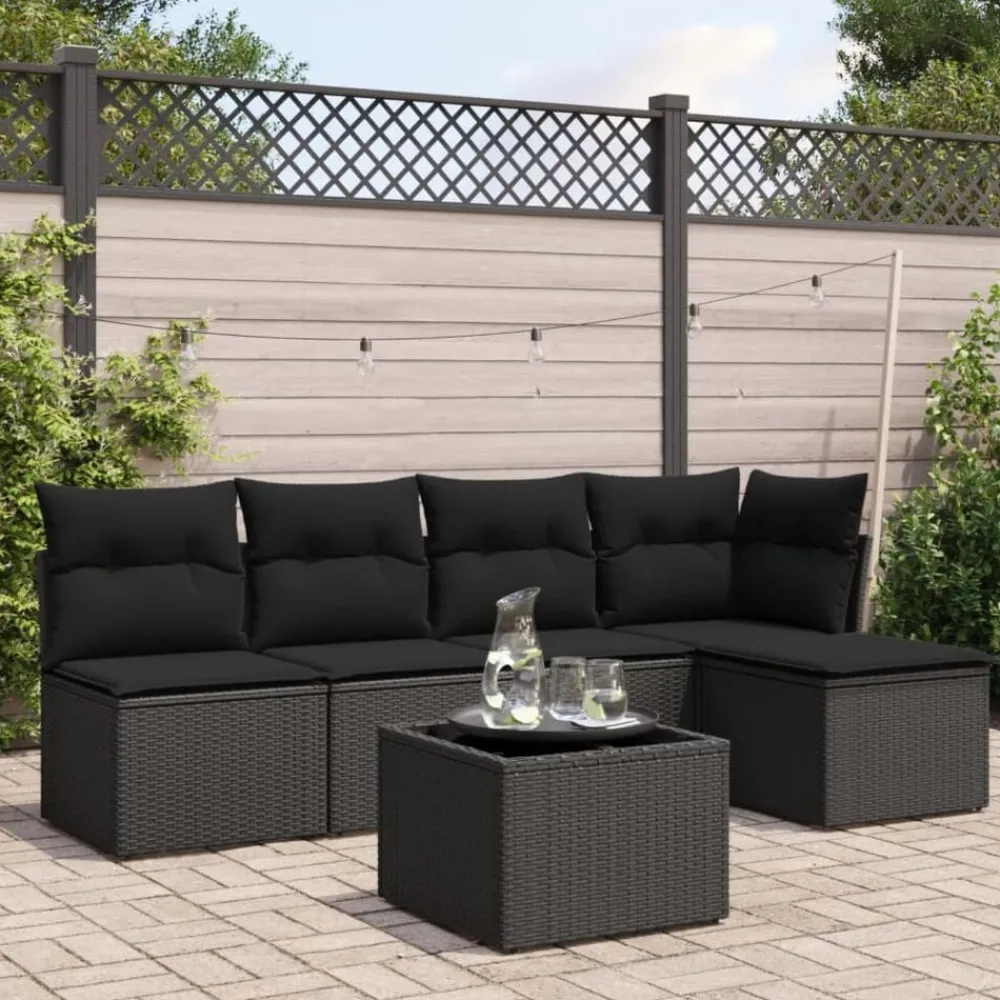 Mobilier De Jardin-vidaXL Salon de jardin 6 pcs avec coussins résine tressée Noir