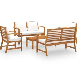 Mobilier De Jardin-vidaXL Salon de jardin 5 pcs avec coussin Bois d'acacia solide Crème
