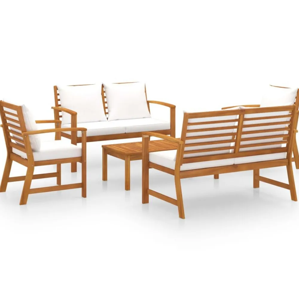 Mobilier De Jardin-vidaXL Salon de jardin 5 pcs avec coussin Bois d'acacia solide Crème
