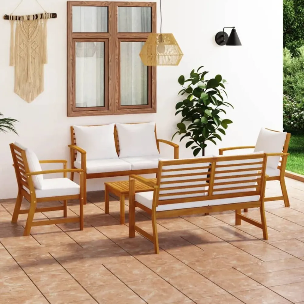 Mobilier De Jardin-vidaXL Salon de jardin 5 pcs avec coussin Bois d'acacia solide Crème
