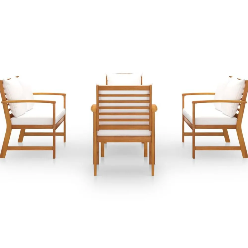 Mobilier De Jardin-vidaXL Salon de jardin 5 pcs avec coussin Bois d'acacia solide Crème