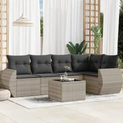 Mobilier De Jardin-vidaXL Salon de jardin 6 pcs avec coussins résine tressée Gris clair