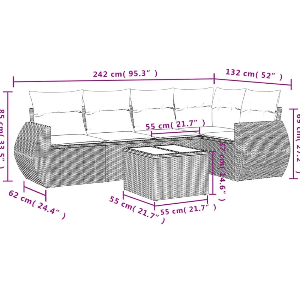 Mobilier De Jardin-vidaXL Salon de jardin 6 pcs avec coussins résine tressée Gris clair