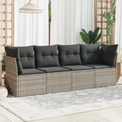 Mobilier De Jardin-vidaXL Salon de jardin 4 pcs avec coussins résine tressée Gris clair