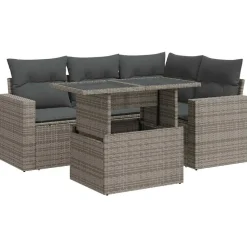 Mobilier De Jardin-vidaXL Salon de jardin 5 pcs avec coussins résine tressée Gris