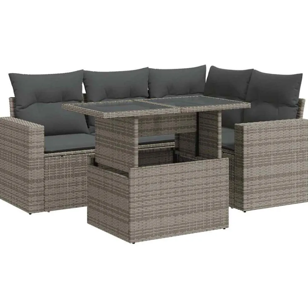 Mobilier De Jardin-vidaXL Salon de jardin 5 pcs avec coussins résine tressée Gris