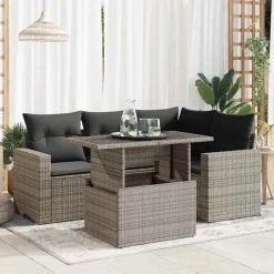 Mobilier De Jardin-vidaXL Salon de jardin 5 pcs avec coussins résine tressée Gris