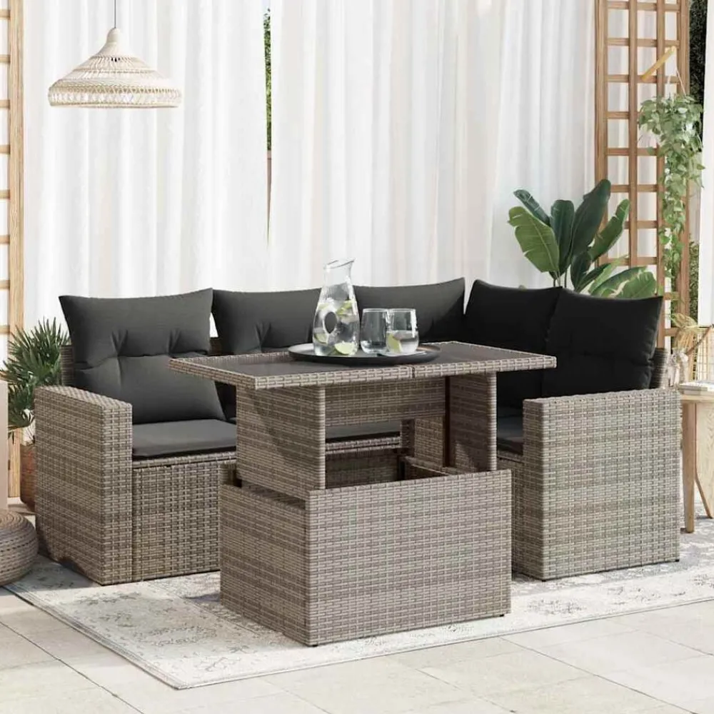 Mobilier De Jardin-vidaXL Salon de jardin 5 pcs avec coussins résine tressée Gris