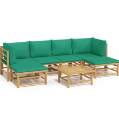 Mobilier De Jardin-vidaXL Salon de jardin 7 pcs avec coussins vert bambou