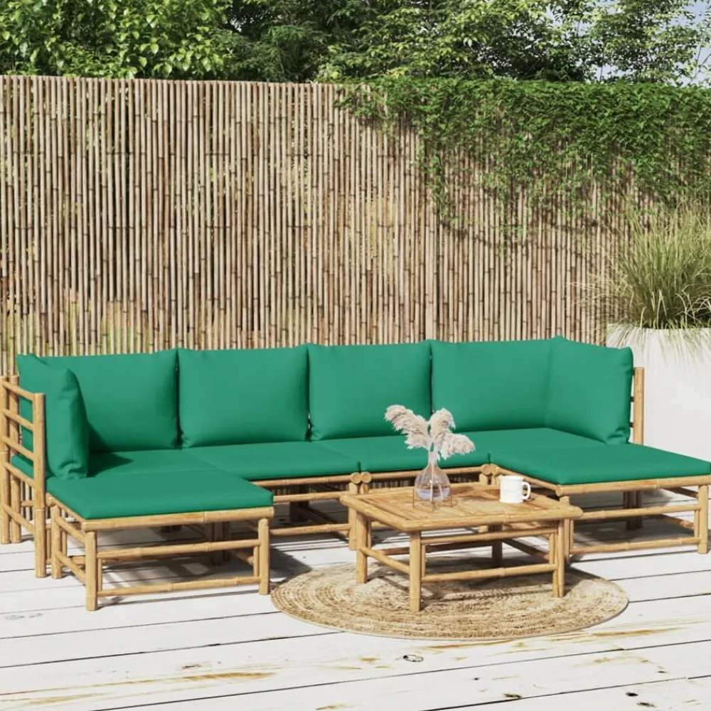 Mobilier De Jardin-vidaXL Salon de jardin 7 pcs avec coussins vert bambou