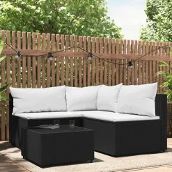 vidaXL Salon de jardin 4 pcs avec coussins Noir Résine tressée
