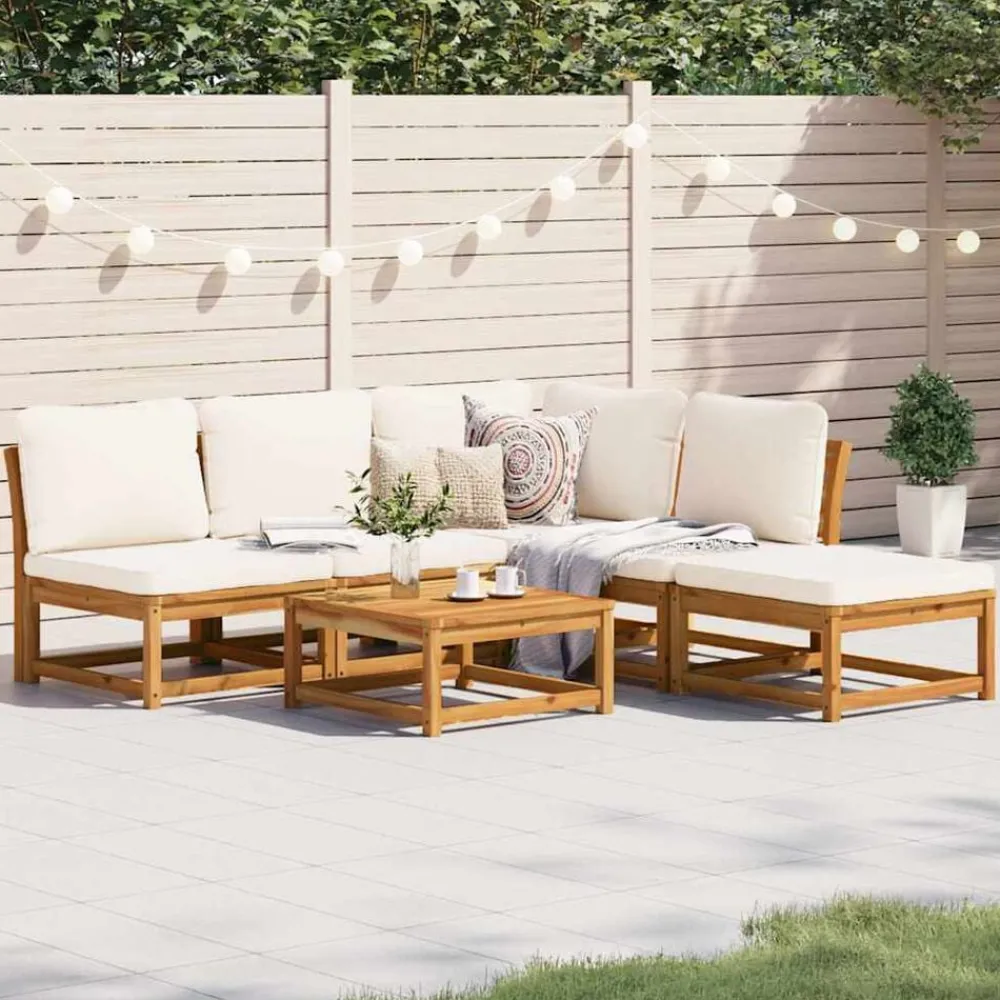 Mobilier De Jardin-vidaXL Salon de jardin 6 pcs avec coussins bois d'acacia solide Crème