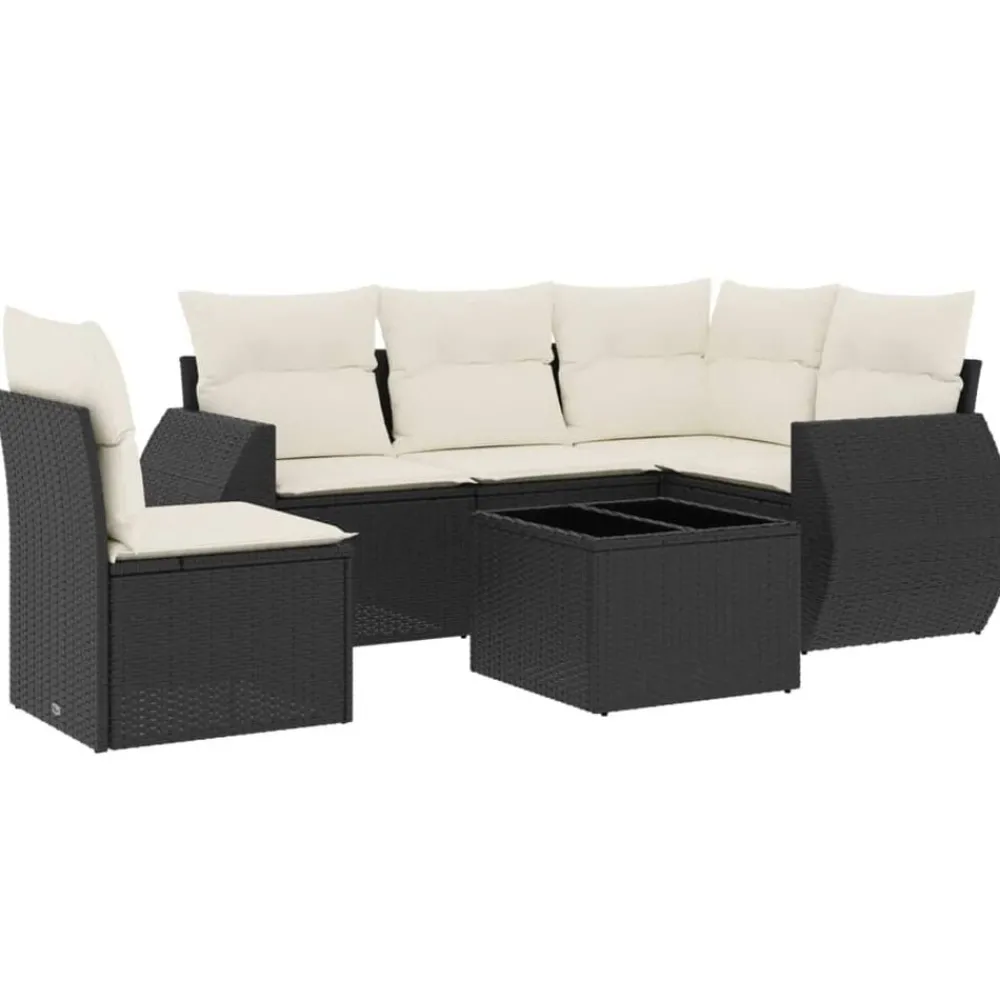 vidaXL Salon de jardin 6 pcs avec coussins noir résine tressée