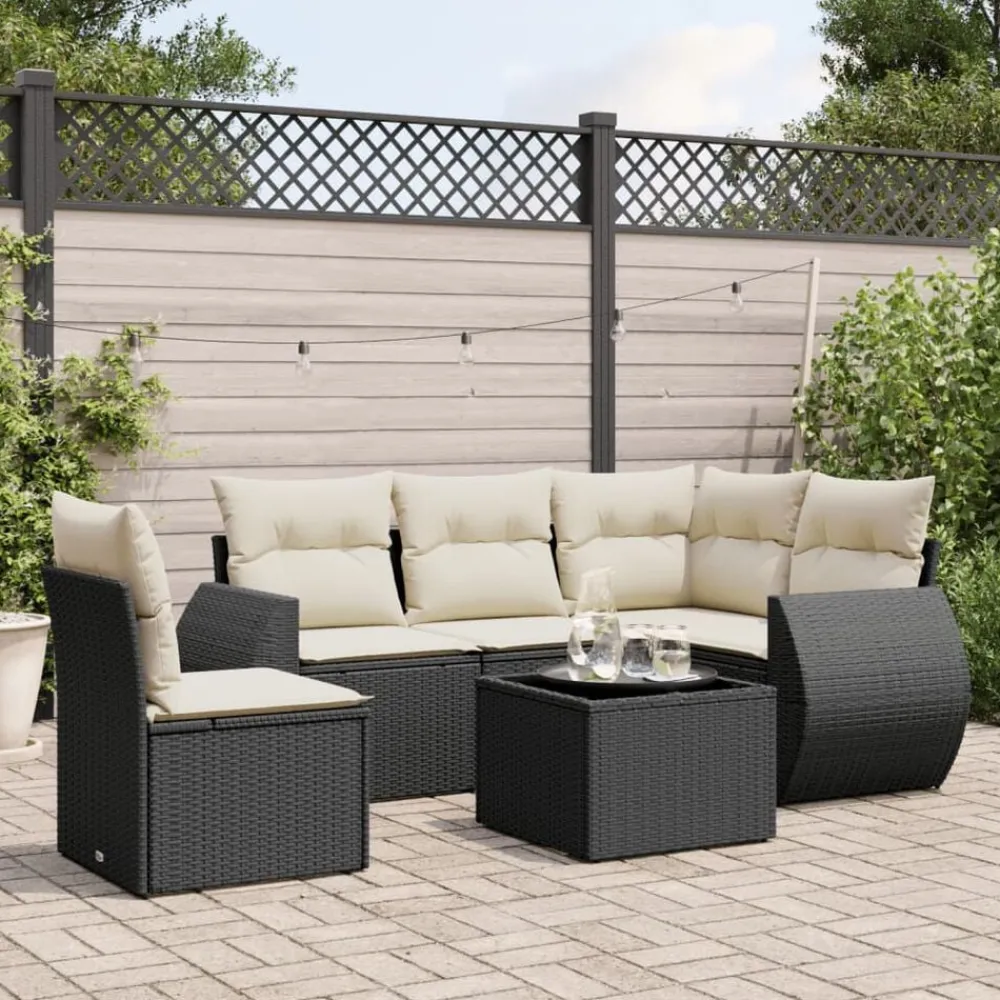 vidaXL Salon de jardin 6 pcs avec coussins noir résine tressée