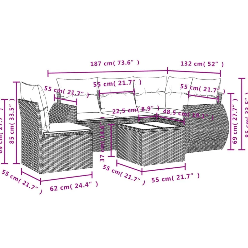 vidaXL Salon de jardin 6 pcs avec coussins noir résine tressée