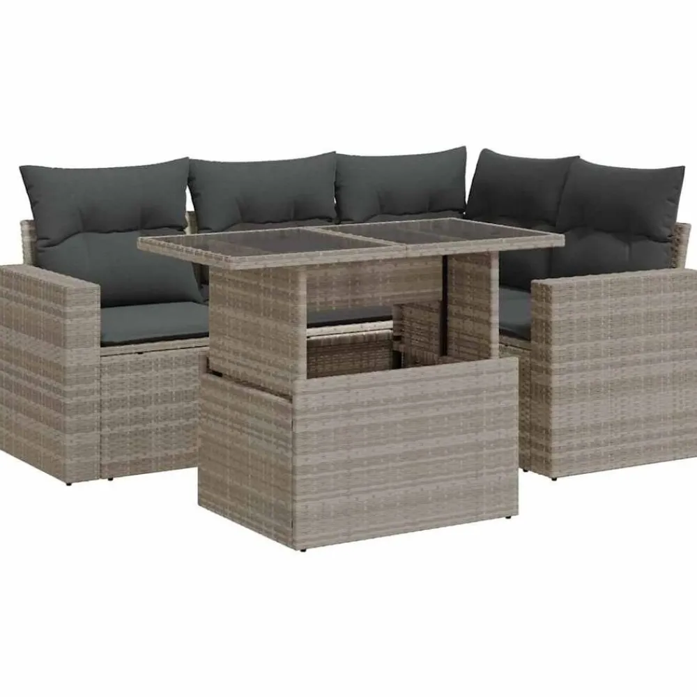 Mobilier De Jardin-vidaXL Salon de jardin 5 pcs avec coussins résine tressée Gris clair