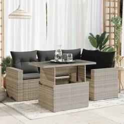 Mobilier De Jardin-vidaXL Salon de jardin 5 pcs avec coussins résine tressée Gris clair